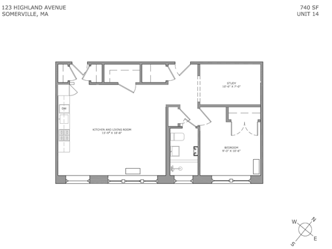 one bedroom and den floorplan unit 14